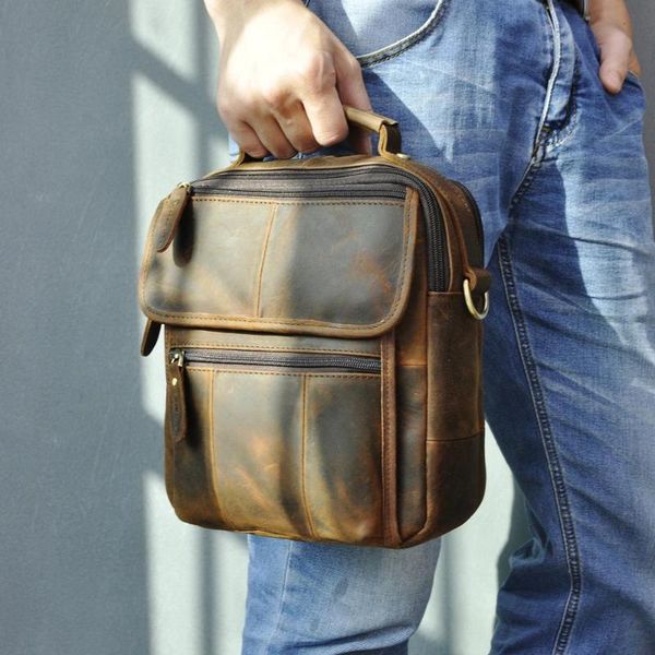 

quality original leather male casual shoulder messenger bag cowhide fashion cross-body bag 9" pad tote mochila satchel 038