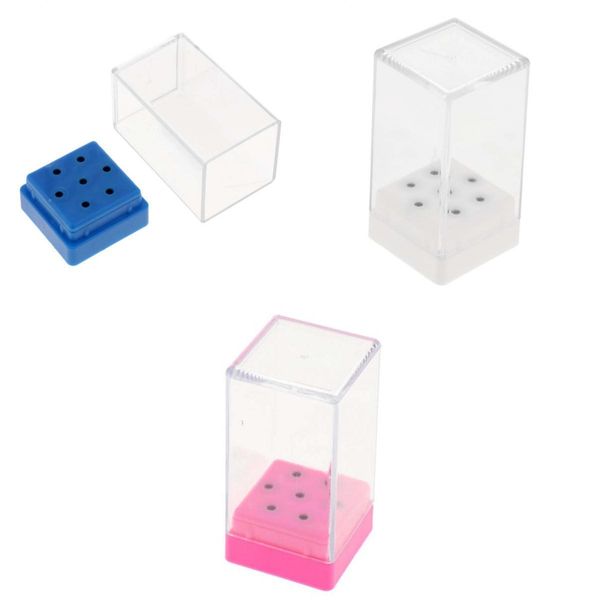 

3pieces 7 holes nail drill bit display holder with transparent cover,manicure tool