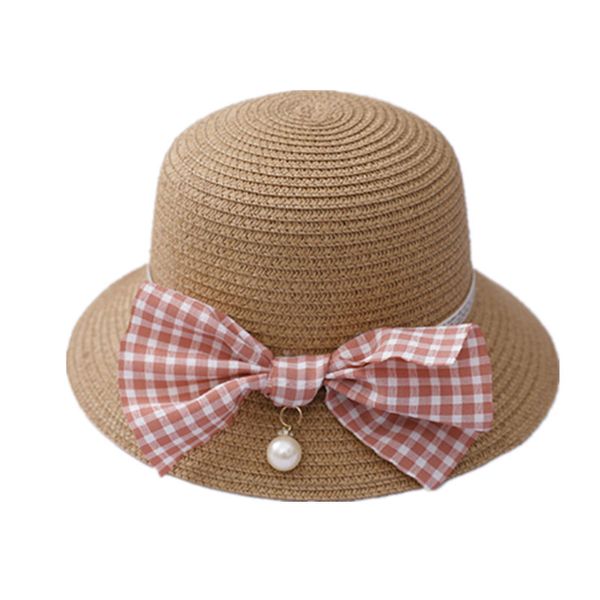 

ротанг трава вязание детей лук sunbonnet детской соломы sunhat рыбак шляпу вс-тень chapeau лето пляж шапки для девочек, Yellow