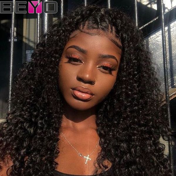 

beyo afro kinky завитые парики дешевые 360 полный парик человеческих волос парики для balck женщины remy 130 150 180 плотность бразильский п, Black;brown