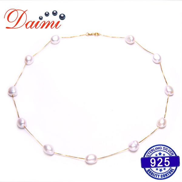 

daimi sterling silver tin cup station chain freshwater cultured pearl jewelry european style natural pearl necklace for woman