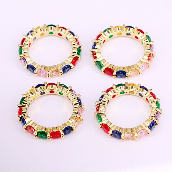 

6pcs, rainbow rings charm lady girl colorful zirconia elegant fashion crystal cz micro pave jewelry rings, Golden;silver