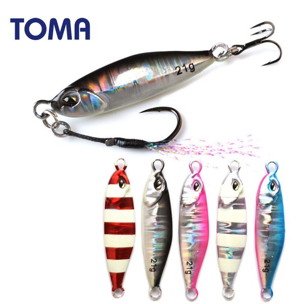 

toma lead metal luminous jig 10g 14g 21g saltwater suspending slow micro fishing jigging spoon lure with 2 hooks tackle