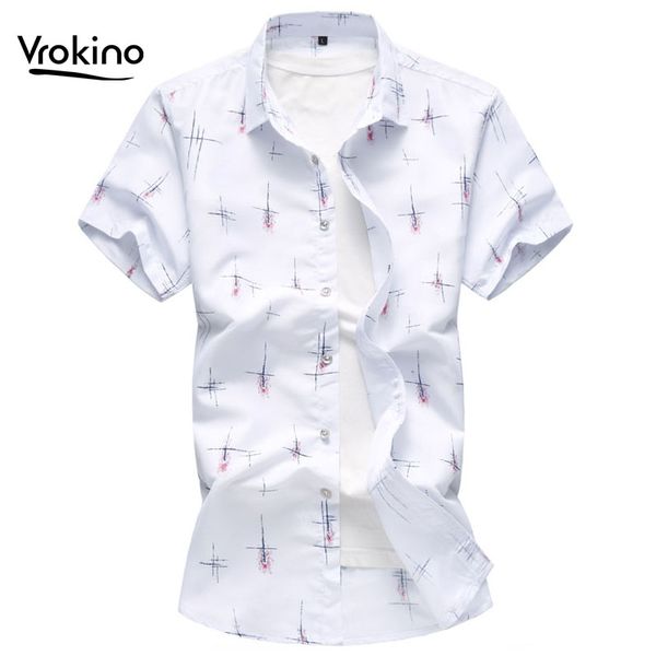 

vrokino 2019 summer new listing men's casual slim print short sleeve shirt increase size hawaiian fashion shirt 6xl 7xl 8xl, White;black
