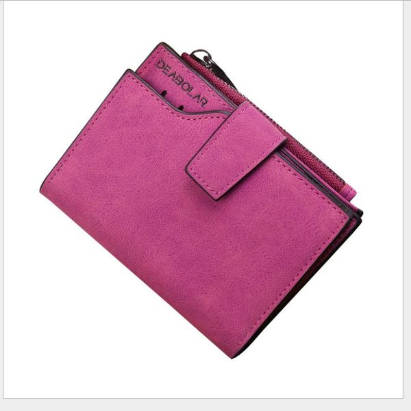 

new ladies short wallet korean version zipper buckle large capacity three-fold matte leather storage wallet, Red;black