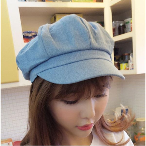 

newsboy caps new arrive women denim newsboy gatsby cap octagonal baker peaked beret driving hat female sunscreen hats, Blue;gray