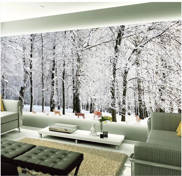 3d murales wallpaper per soggiorno fresca e bella neve sfondi foresta parete di fondo del paesaggio