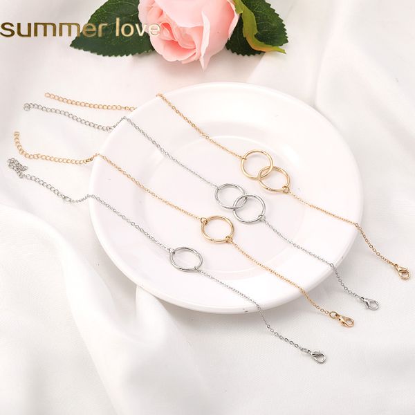 

fashion double circle wind charm bracelets for women simple adjustable gold silver copper chain round ring bracelet party jewelry gifts, Golden;silver