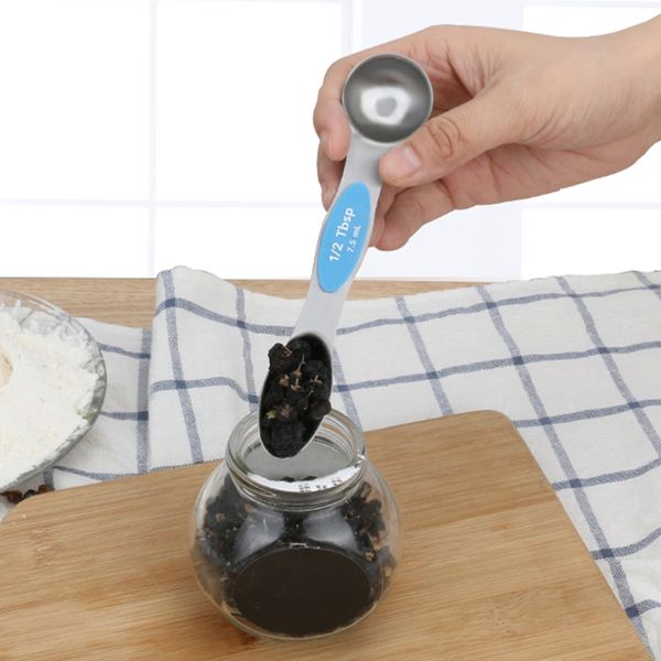 

6pcs measuring spoon baking utensil cooking stainless steel kitchen tool spice magnetic double head