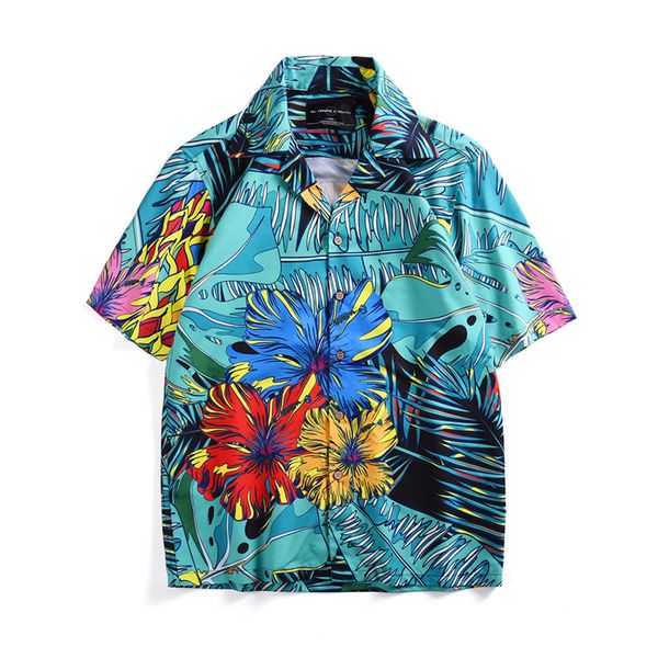 

mens summer shirts print holiday large size casual short sleeve shirts fashion 2019  l xl xxl blue yellow, White;black