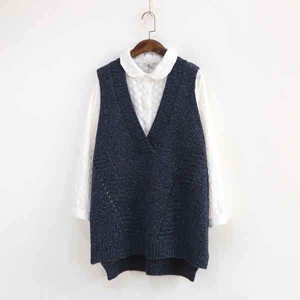 

autumn winter women sweater korea v-neck sleeveless mixed color hollow-out knitted vest loose casual women, White;black