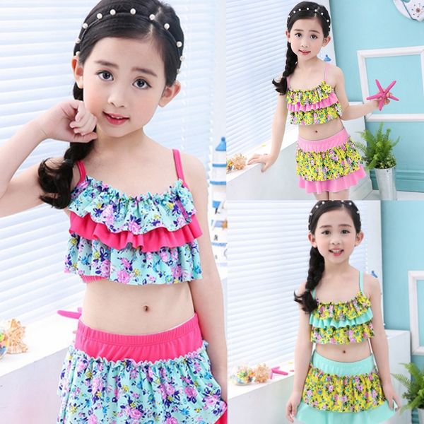 Çiçek Çocuklar Bathing ayarlar 2adet Çocuk Mayo Ruffled Kız Bikini Etekler Yaz Bebek Plaj Çocuk Giyim 3 Tasarımlar DHW3689 Wear Suits