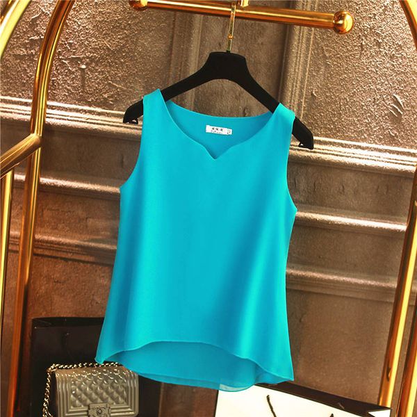 

2019 fashion new brand women's blouse summer sleeveless chiffon shirt solid v-neck casual blouse plus size 5xl loose female, White