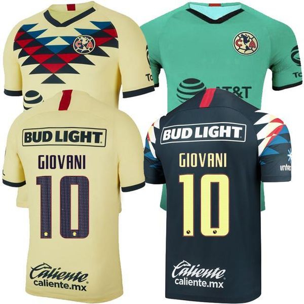 

19 20 club america g. dos santos home yellow soccer jersey r.sambueza p.aguilar 2019 2020 mexico club soccer shirts third football shirts, White;black