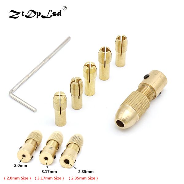 

7pcs 0.5-3mm brass electric motor shaft clamp chuck drill micro collets collet twist electronic dremel adapter with 1pc wrench