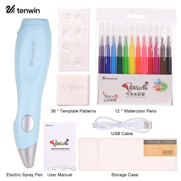 

tenwin electric water color spray pen sprayer airbrush set 12pcs washable paint pens art and crafts supplies