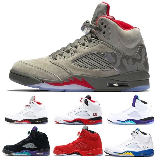 

with box 5 5s wings paris white cement red suede basketball shoes air men oreo black white wings metallic retro sneakers