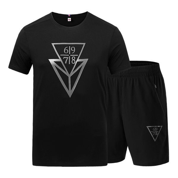 

l-9xl summer men sportswear tracksuit short sleeve t-shirt sweatshirt cropped pant running jogger fitness casual set sport suit, White;black