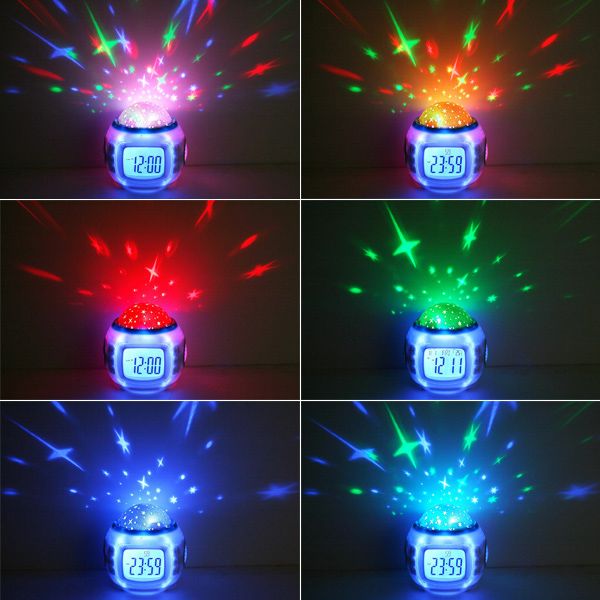 

led projection projector alarm clock digital alarm clock with calendar color change music starry star sky desk