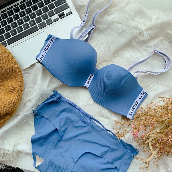 

bras sets 2021 strapless bra female thin section no steel ring small chest gathered anti-sagging letter strap cross beauty back, Red;black