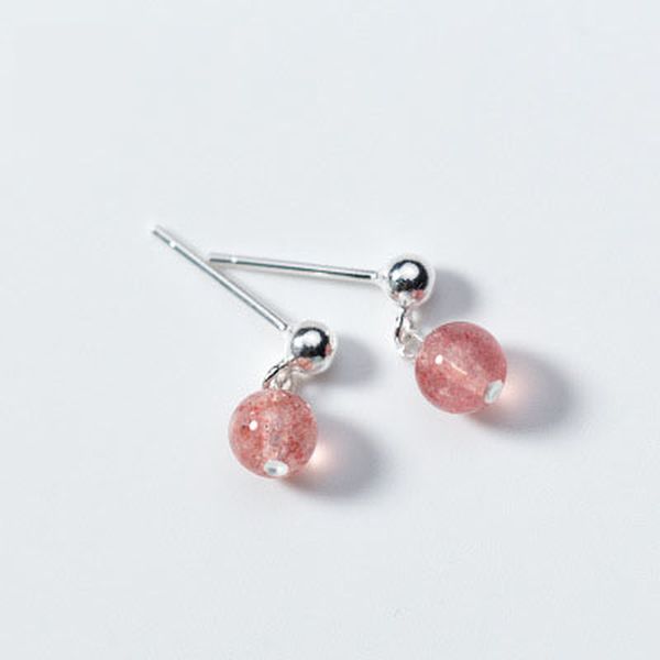 

loye strawberry crystal stud earring s925 sterling silver natural crystal temperament earrings for women korean fashion jewelry, Golden;silver