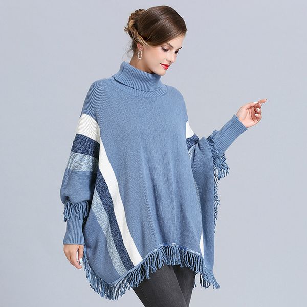 

women's sweaters 2021 knitted cloak sweater women casual loose shawl spring autumn streetwear poncho and pullovers plus size, White;black