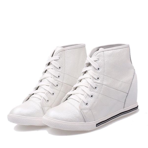 

shoes height increasing high heel shoes lace up soft sneakers, Black;white