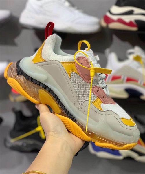 

mens triple s clear sole sneakers designer shoes neon green vintage dad trainers clear bubble bottom runner hiking shoes with box, Black