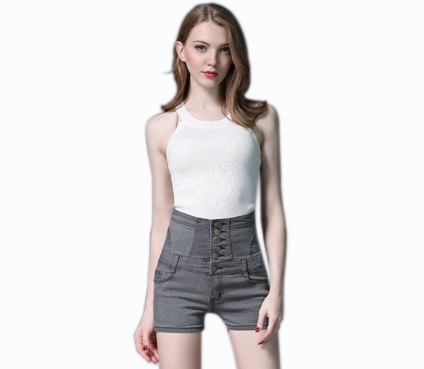 

Women's High Waist Denim Jean Slim Casual Shorts with Pockets