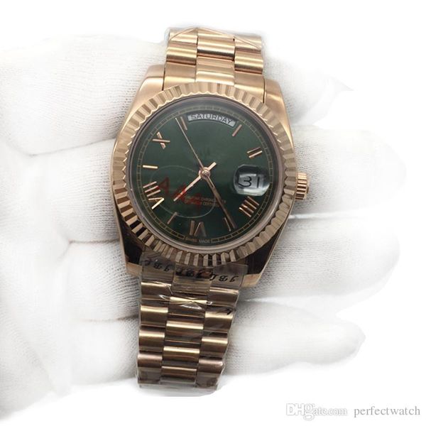

rose gold green dial president day-date mens automatic watch glide smooth second hand sapphire cystal men watches mechanical stainless steel, Slivery;brown
