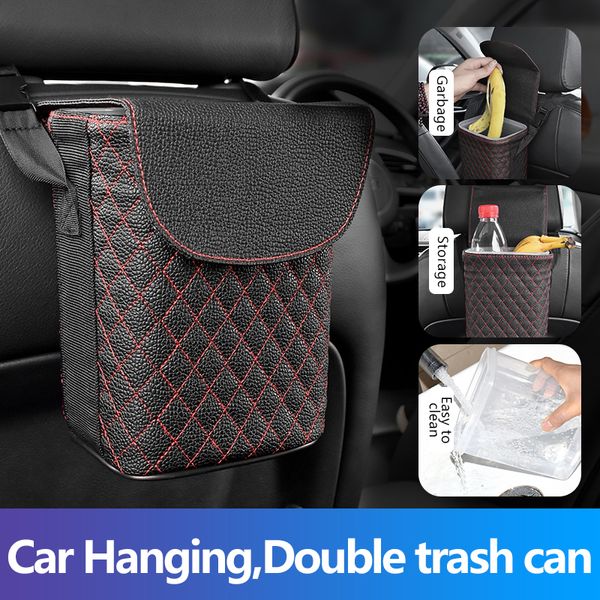 

aikesi leather car trash bin auto organizer storage box car trash can rubbish gargage holder automobile storage accessories