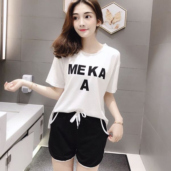 

2019 summer short sleeve pajama set for women letter print sleepwear shorts pyjama loungewear homewear pijama mujer home clothes, Blue;gray