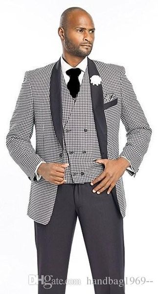 

customize latest design houndstooth groom tuxedos shawl lapel mens prom dress wedding clothes suits (jacket+pants+vest+tie) d:259, Black;gray