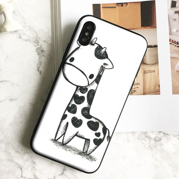 

capa luxury cute sketch giraffe art phone case for iphone 11 pro xs max xr 8 7 6s plus 5 se case soft black tpu silicone cover