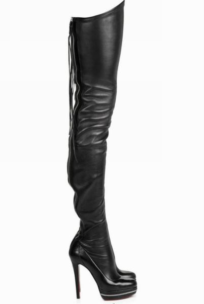 

boots women high boots italian elastic pu slip-on boot woman stiletto heel shoes thigh-high boot zy465, Black