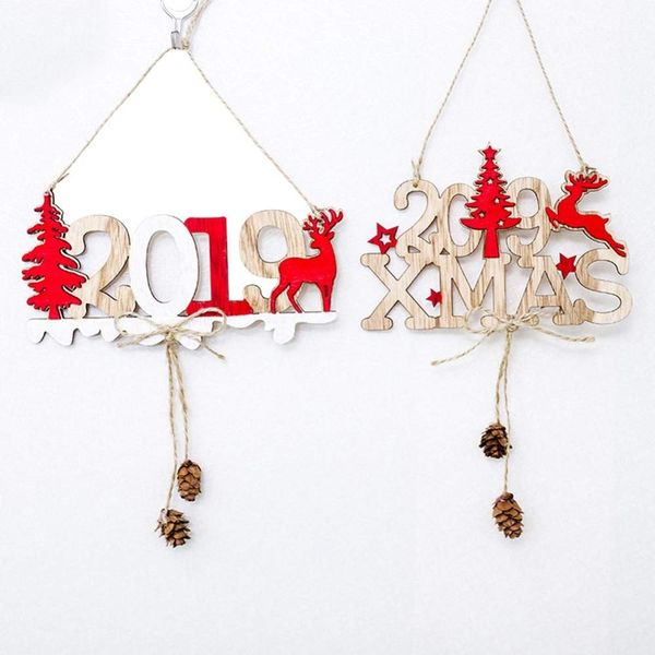 

2019 christmas new year alphabet house plate christmas hollow decoration door hanging pendant wooden hanging elk tree