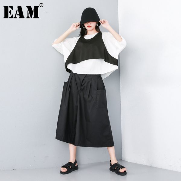 

eam] wide leg pants трехкомпонентную костюм новый раунд шеи три четверти рукава черный сыпучие fit женщин мода весна-лето 2020 jw100, White
