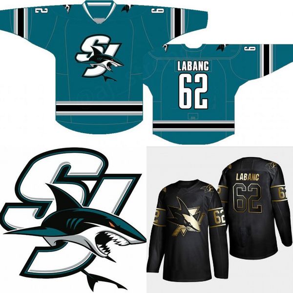 

#62 Kevin Labanc San Jose Sharks Alternate Jersey 88 Brent Burns 19 Joe Thornton 14 Gustav Nyquist 65 Erik Karlsson Golden Edition Jerseys