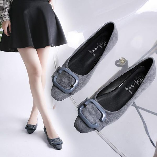 

ladies girls flat shoes women buckle square toe boat shoes flock solid slip on flats loafers women shallow work casual, Black