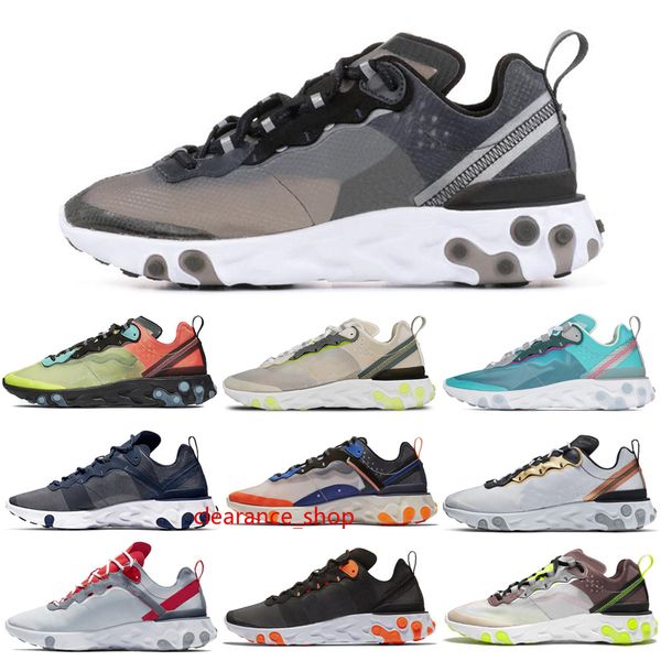 

react element 55 87 running shoes triple black white midnight navy orange royal tint metallic gold women mens trainer sports sneakers 36-45