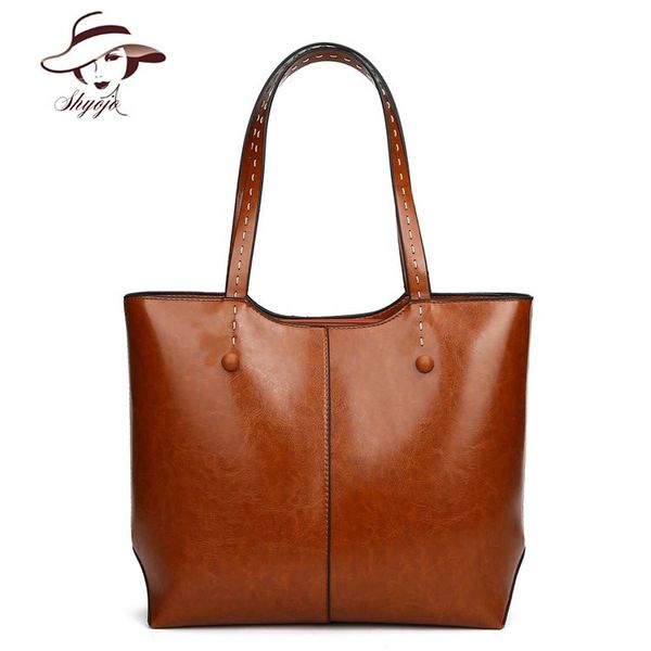 

2020 soft oil leather women handbag rivet big capacity tote messenger bucket bag female shoulder bags