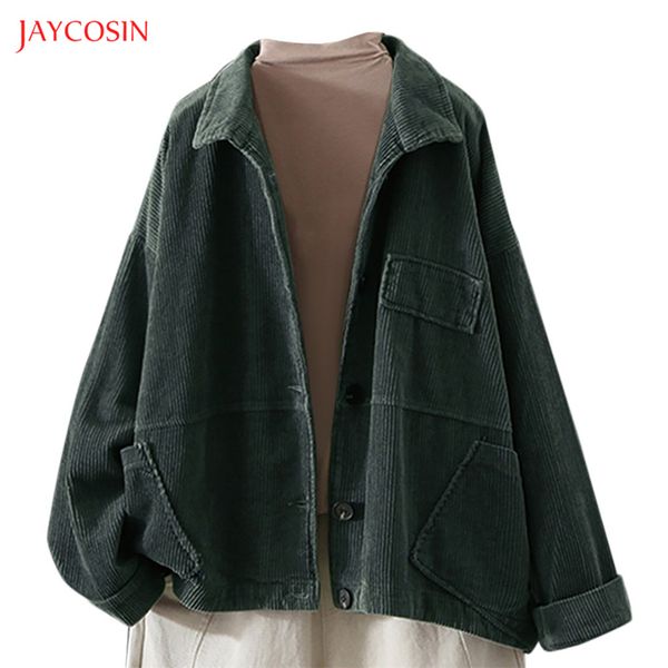 

jaycosin clothes plus size coats women corduroy cardigan warm coats ladies long sleeve button with pocket warm clothes, Black;brown