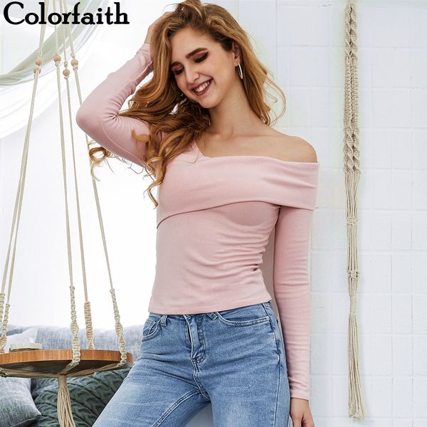 

colorfaith new women blouses & shirts 2019 autumn spring ladies casual fashion style off the shoulder shirt bl3600, White