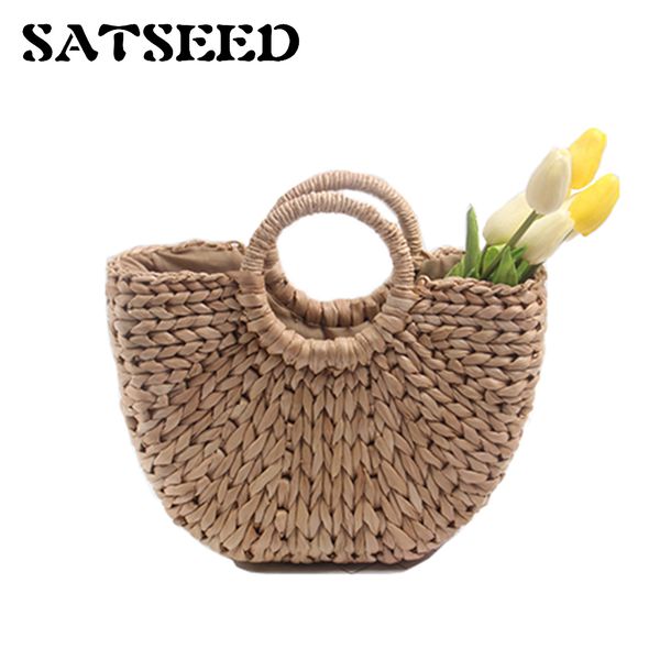 

2018 straw bag for women hangbag beach rattan bag round simple solid woven bag d19011204
