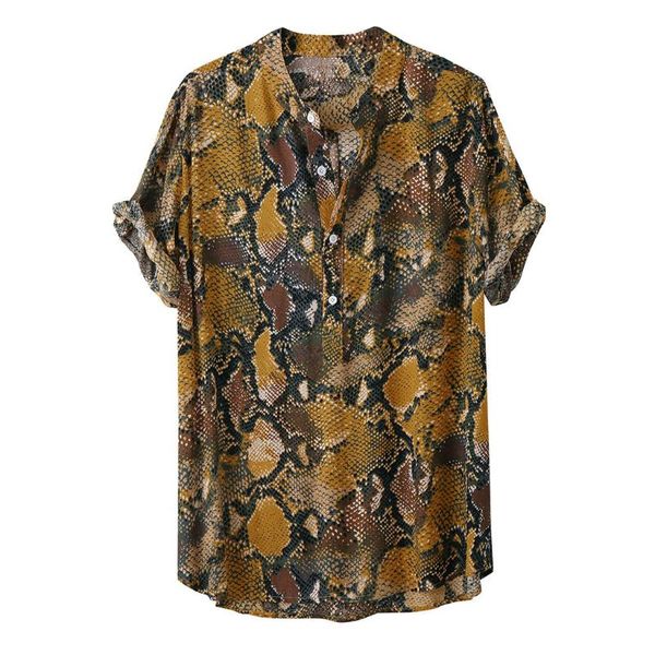 

мужчины рубашка змея печати моды лета рубашки мужчины стоять воротник короткий рукав рубашки top 2020 камиза hombre, White;black