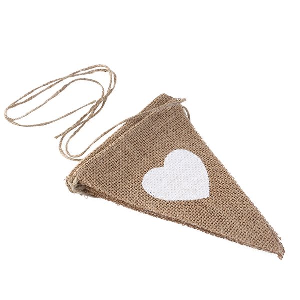 

13pcs джутовых ткани бантинг баннер белого hart флаги vintage свадьба burlap баннеры деревенский день рождение свадебные украшения