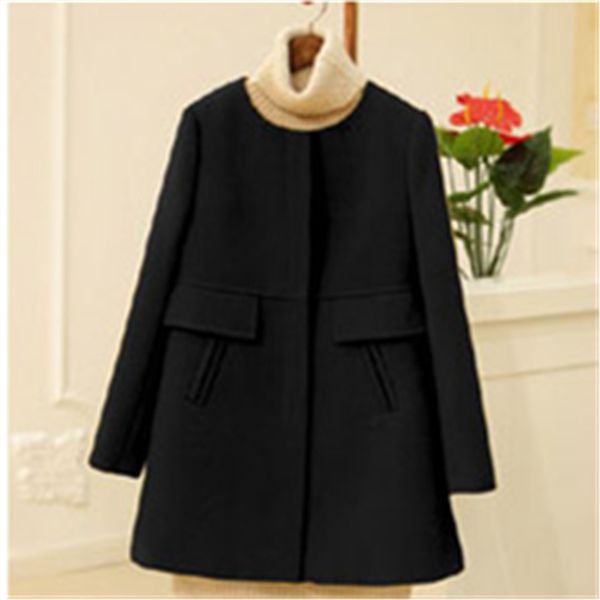 

fashion o-neck long sleeve women wool coats s-5xl solid color casaco feminino loose cardigan 2018winter slim keep warm outerwear, Black