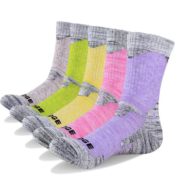 

yuedge brand 5 pairs women's cotton cushion crew socks outdoor sports hiking walking running climbing backpacking athletic socks, Black