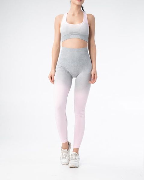 

women's stretch gradient yoga fitness pants seamless sports tights high waist breathable yoga clothing, White;red