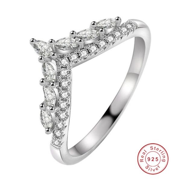 

drop shipping fine jewelry pure sterling sier marquise cut white z cz diamond crown ring party women wedding band ring gift, Slivery;golden